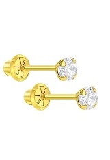 very nice yellow gold 3mm dainty clear cz baby birthstone earrings